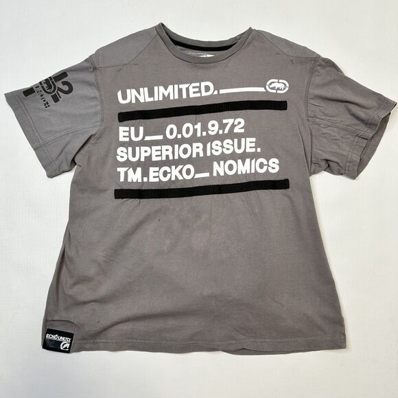Ecko Unltd Y2K T-shirt Streetwear Superior Issue Eckonomics Rhino Gray Men Lrge - Picture 1 of 12